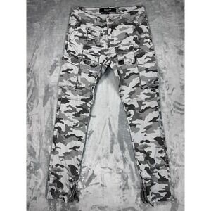 Reason Brand Mulberry Moto Camo Pants Mens 32 Grey Black Cargo Zipper Ankle Slim